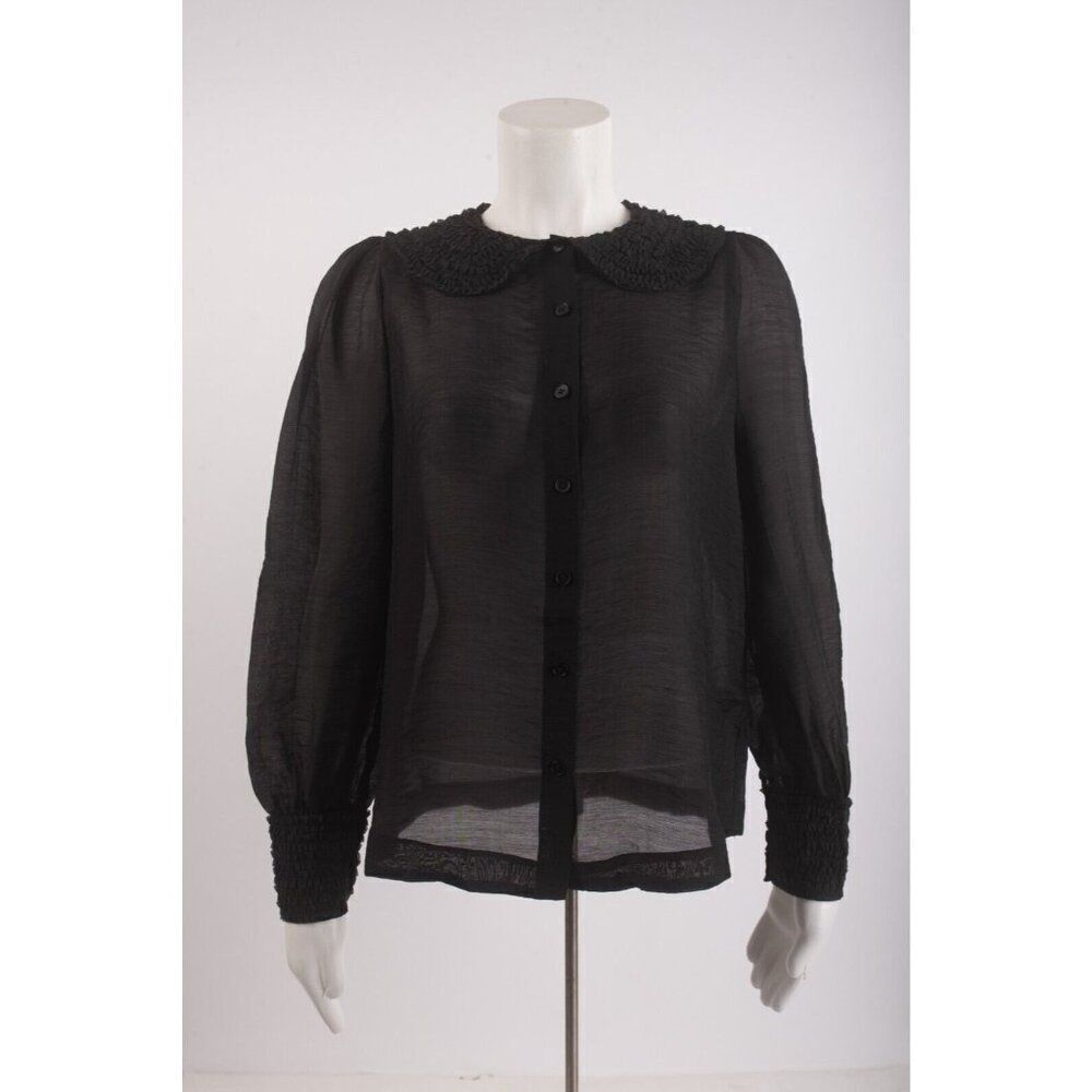 Boden Womens Ruffle Detail Organza Shirt Blouse Top UK 10 US 6 Black T1158 NWT